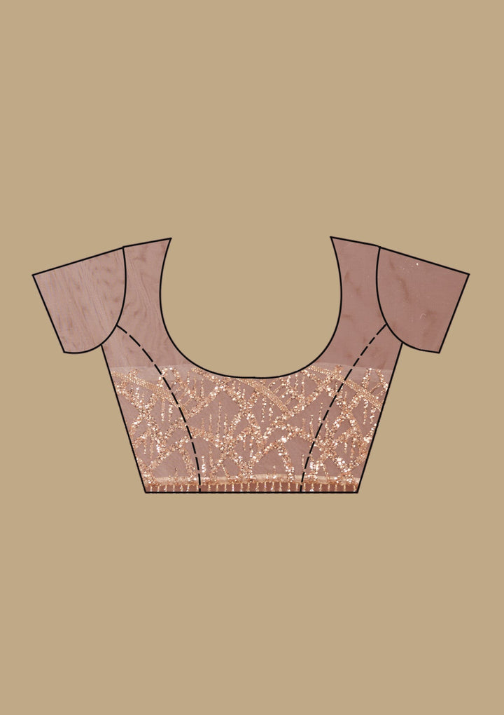 Beige Sequins Net Saree