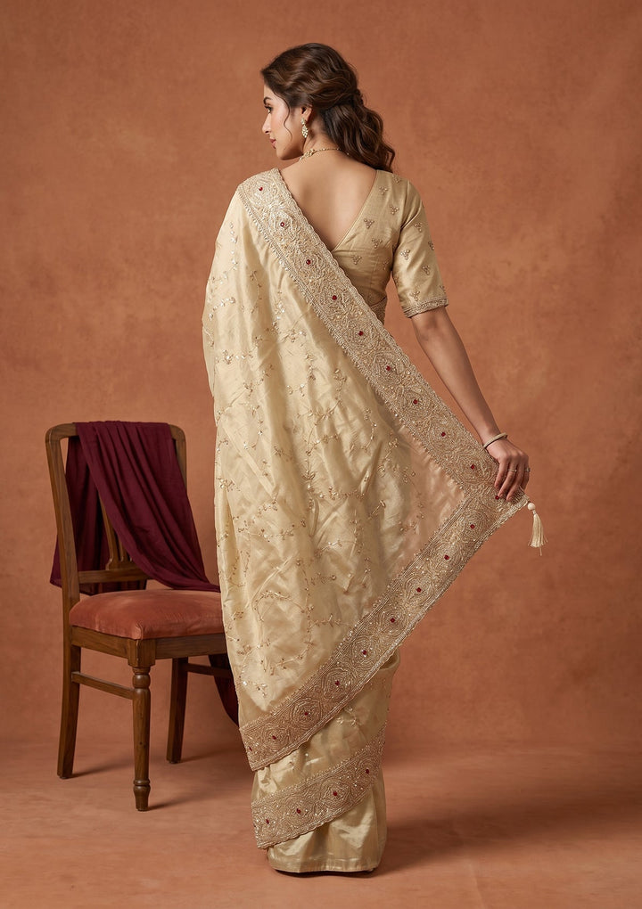 Beige Sequins Tissue Saree