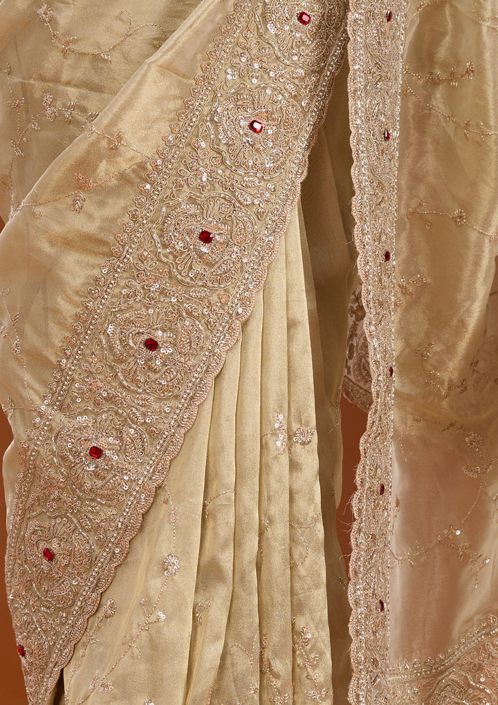 Beige Sequins Tissue Saree