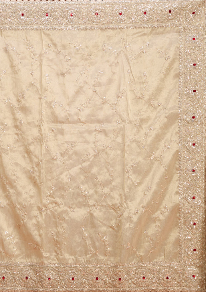 Beige Sequins Tissue Saree