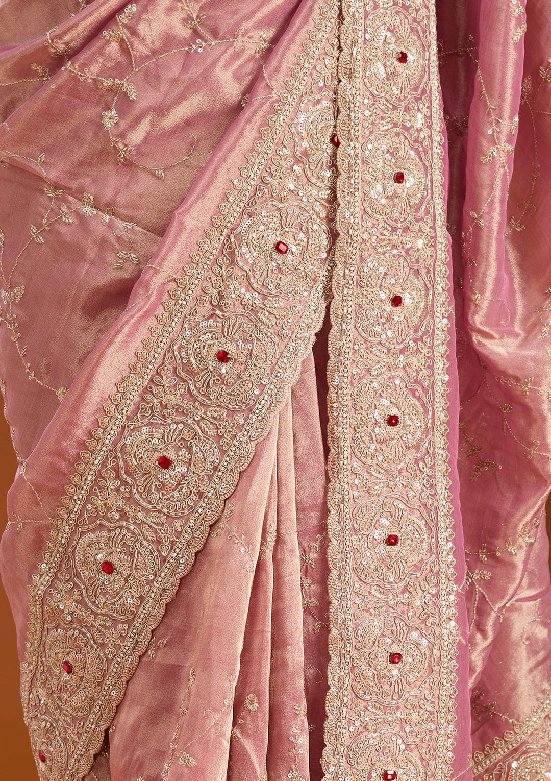 Pink Sequins Tissue Saree