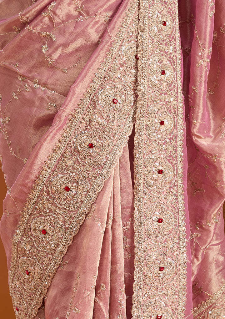 Pink Sequins Tissue Saree