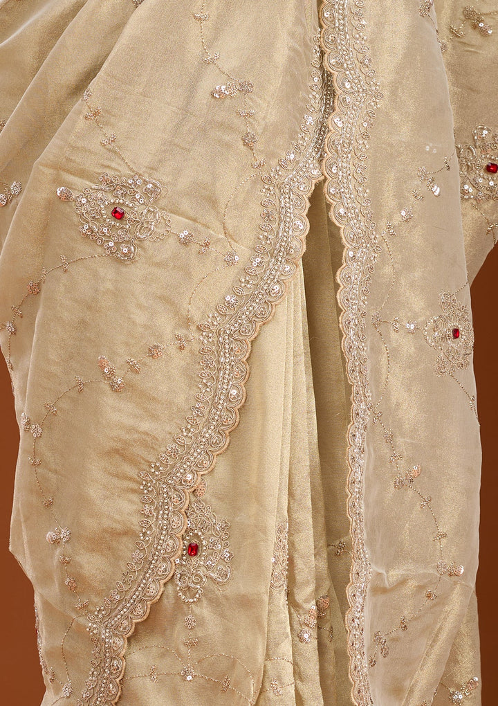 Beige Sequins Tissue Saree