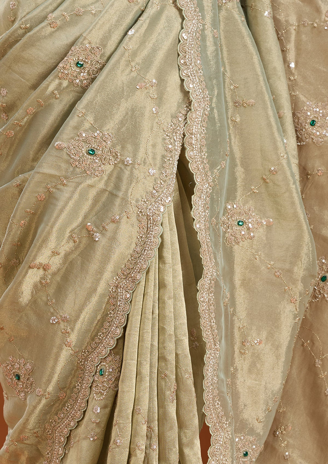 Sea Green Sequins Tissue Saree