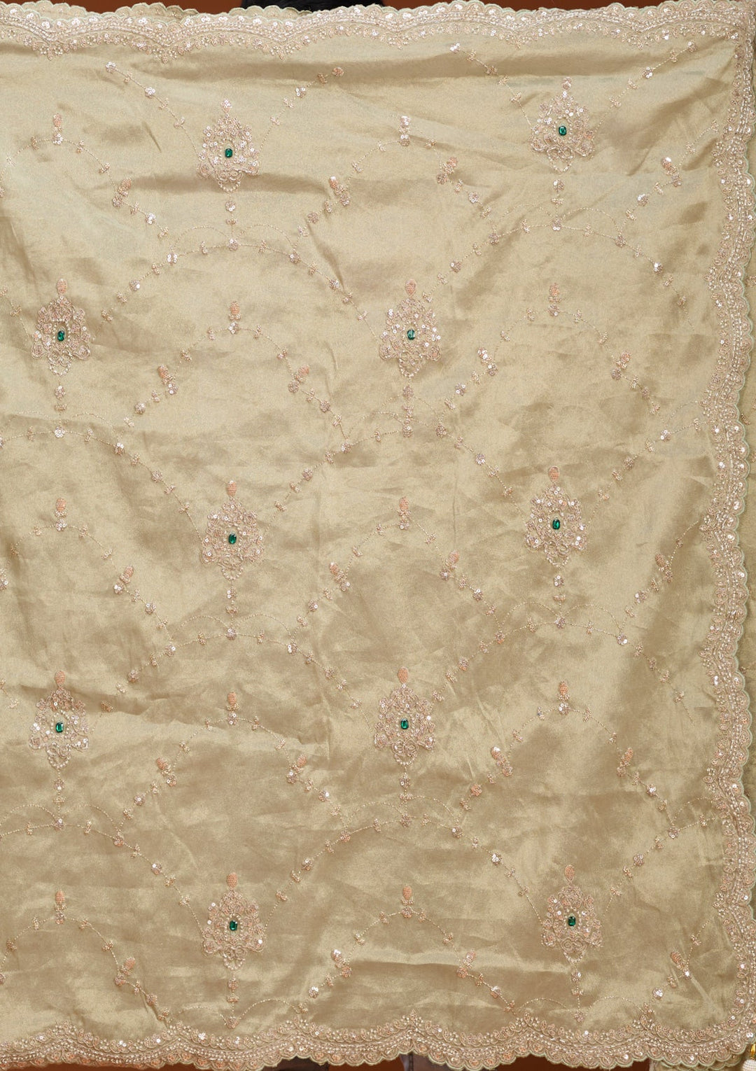 Sea Green Sequins Tissue Saree