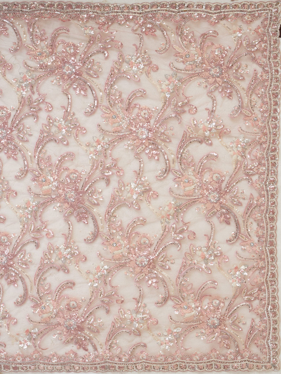 Baby Pink Net Sequins Saree With Matching Blouse Piece