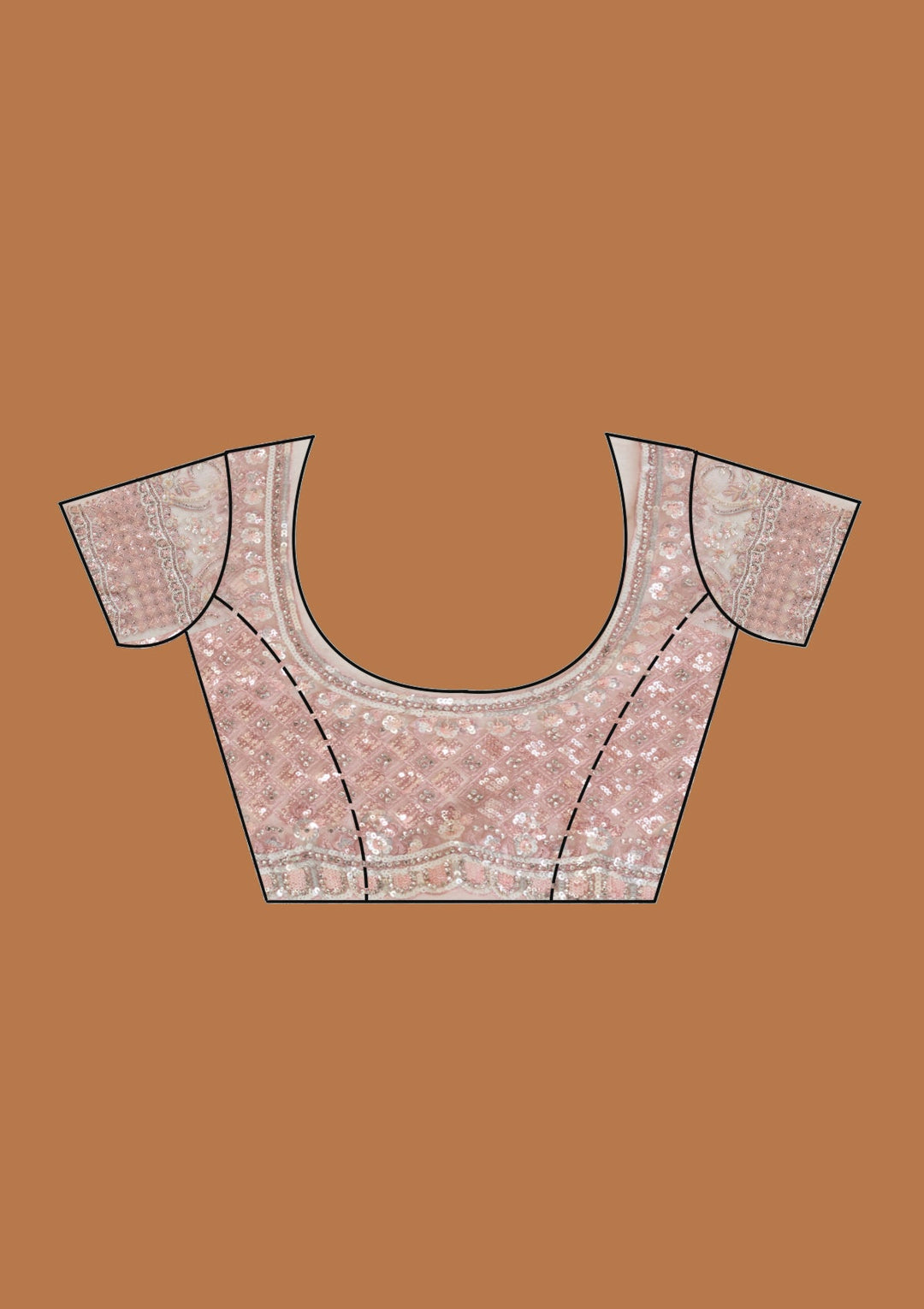 Baby Pink Net Sequins Saree With Matching Blouse Piece