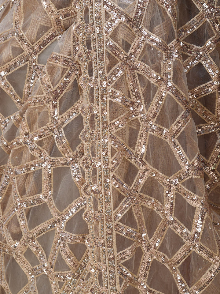 Off White Net Sequins Saree With Matching Blouse Piece