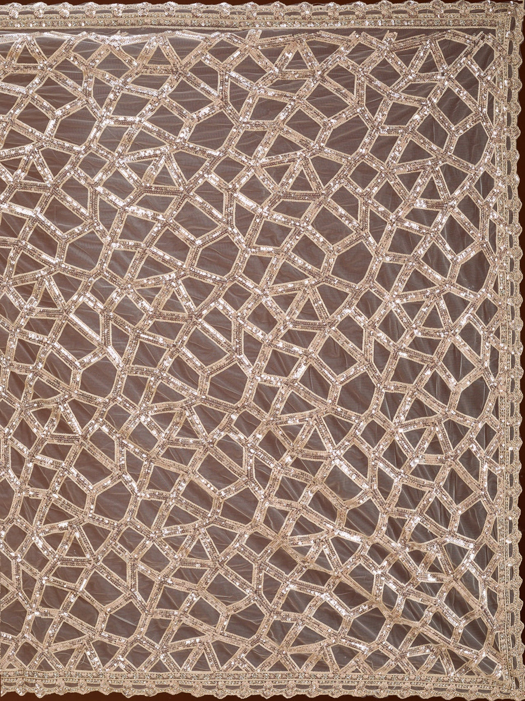 Off White Net Sequins Saree With Matching Blouse Piece