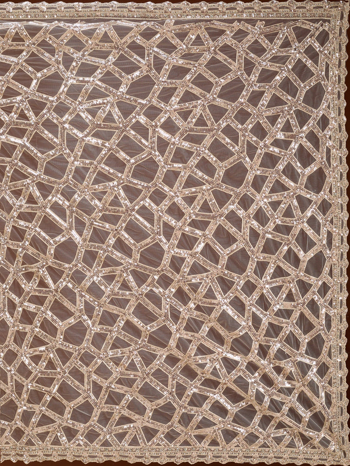 Off White Net Sequins Saree With Matching Blouse Piece