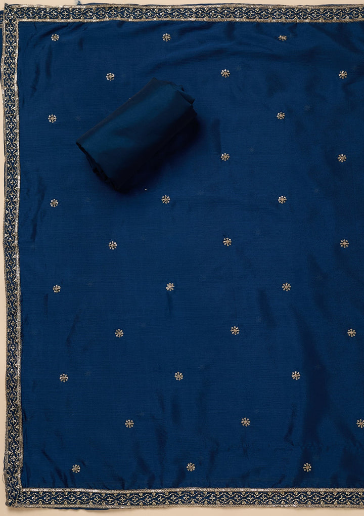 Peacock Blue Zariwork (Gold) Dola Silk Unstitched Salwar Suit