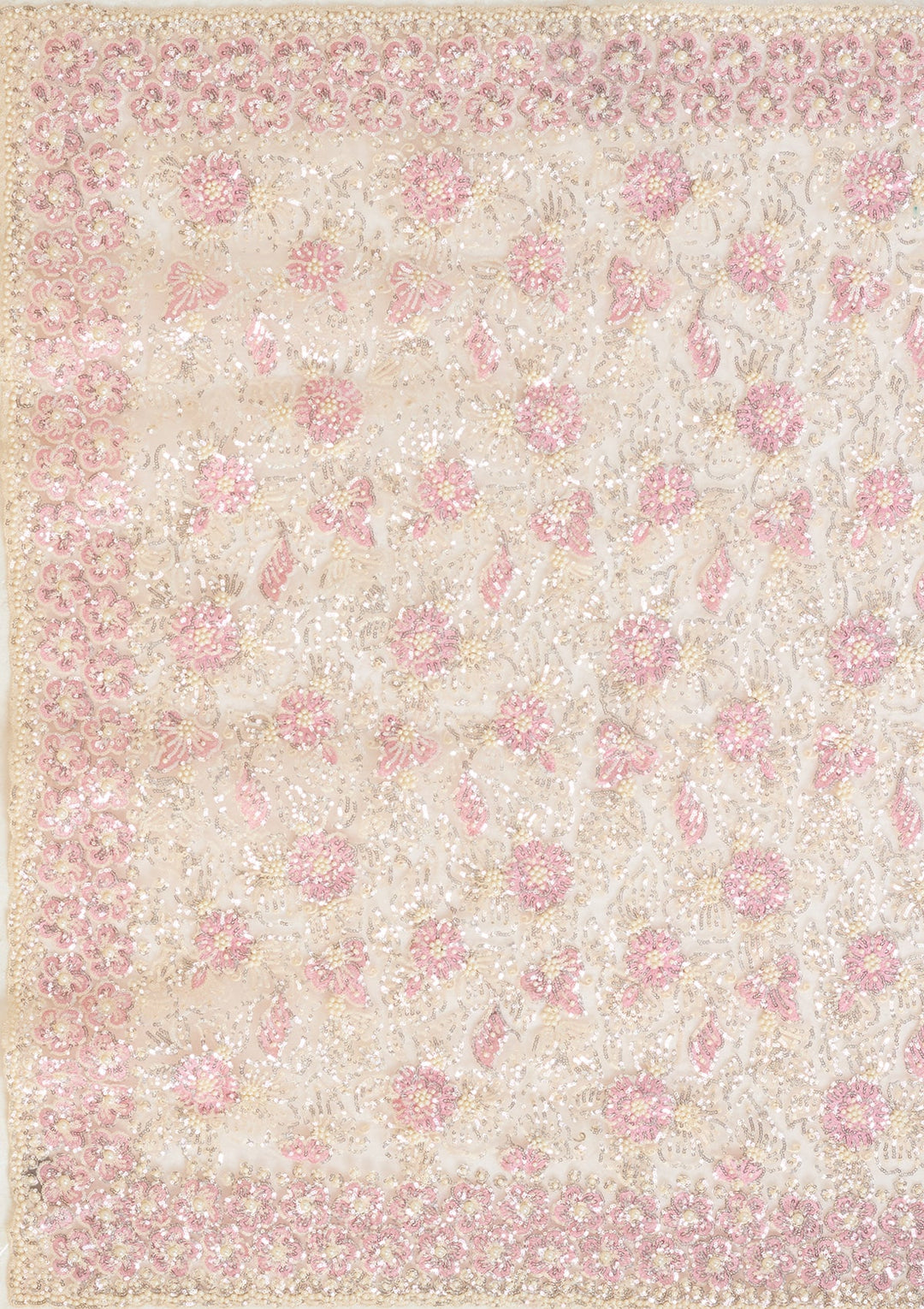 Baby Pink Net Threadwork Saree With Matching Blouse Piece
