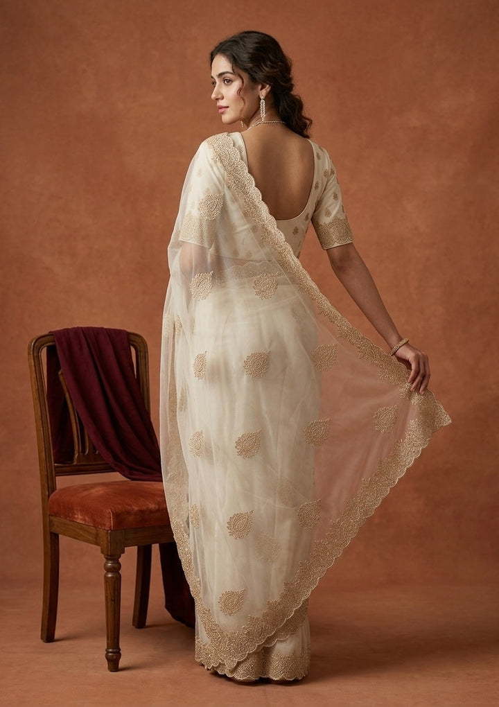 Off White Stonework (Gold) Tissue Saree