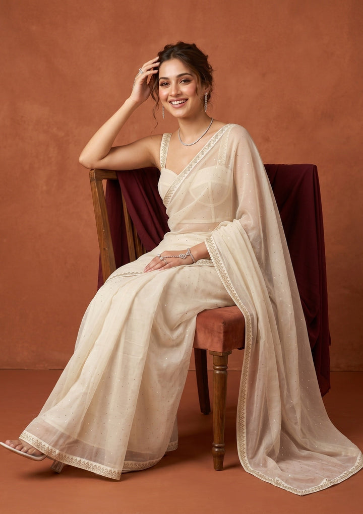 Off White Stonework (Gold) Tissue Saree