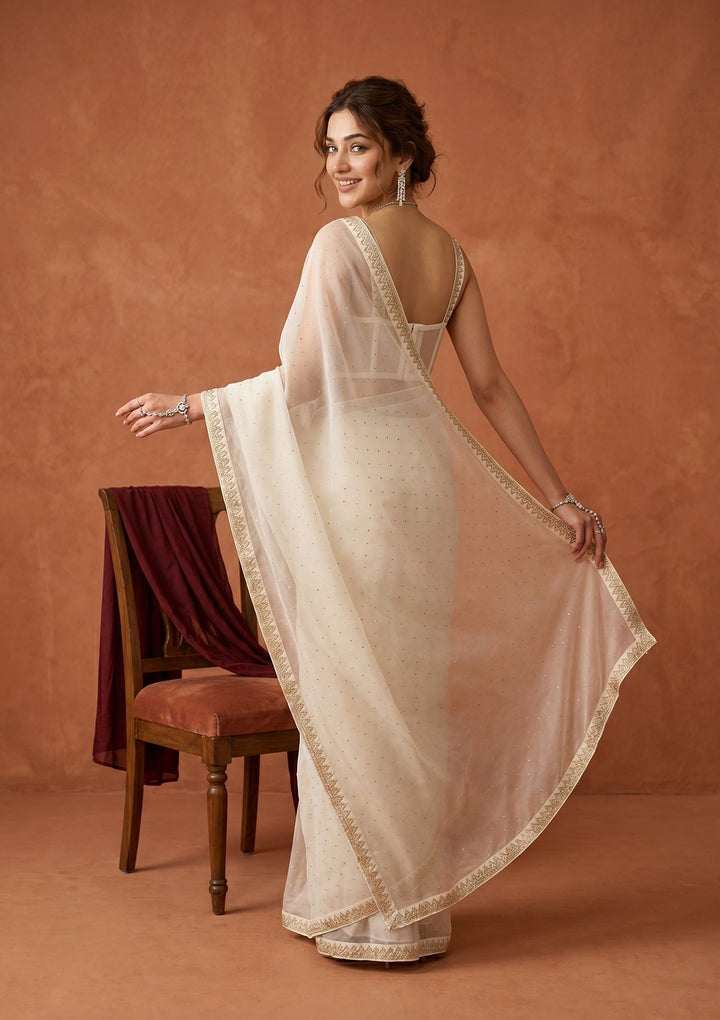 Off White Stonework (Gold) Tissue Saree