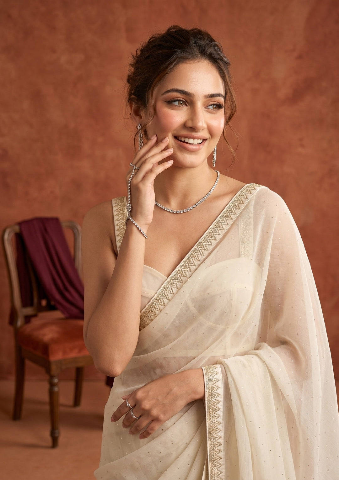 Off White Stonework (Gold) Tissue Saree