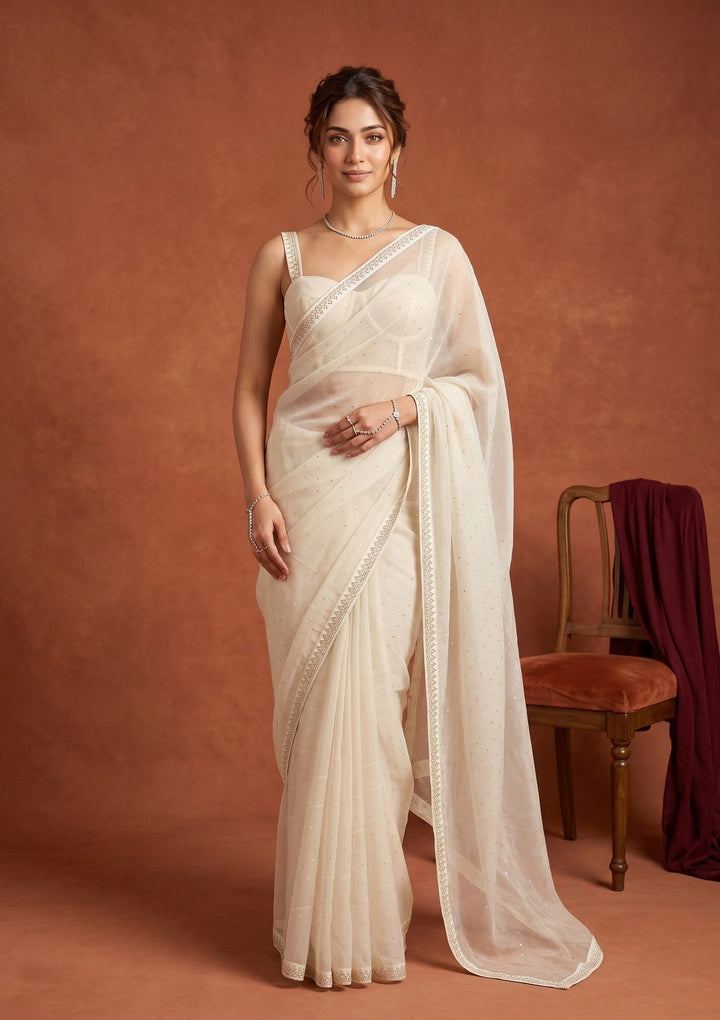 Off White Stonework (Gold) Tissue Saree