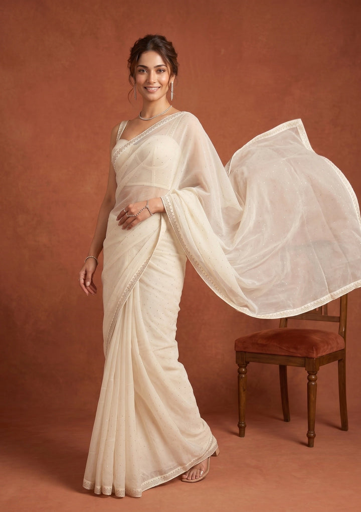 Off White Stonework (Gold) Tissue Saree