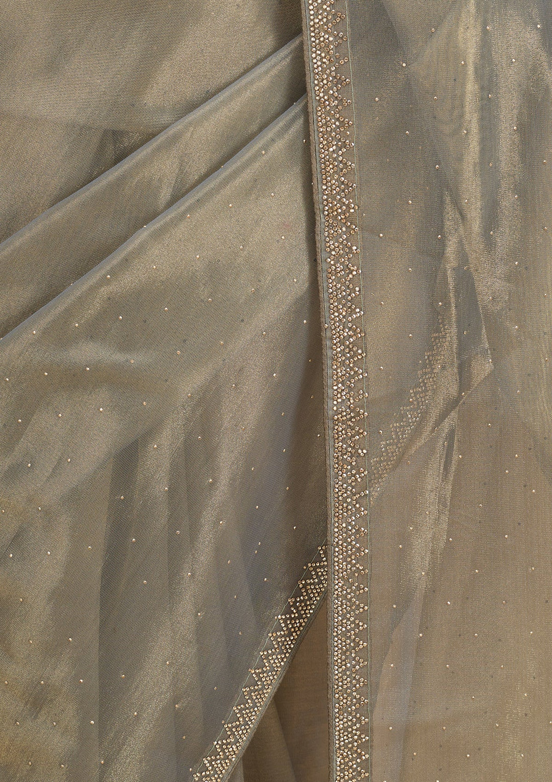 Pista Green Stonework (Gold) Tissue Saree
