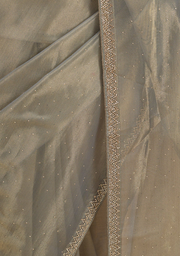 Pista Green Stonework (Gold) Tissue Saree