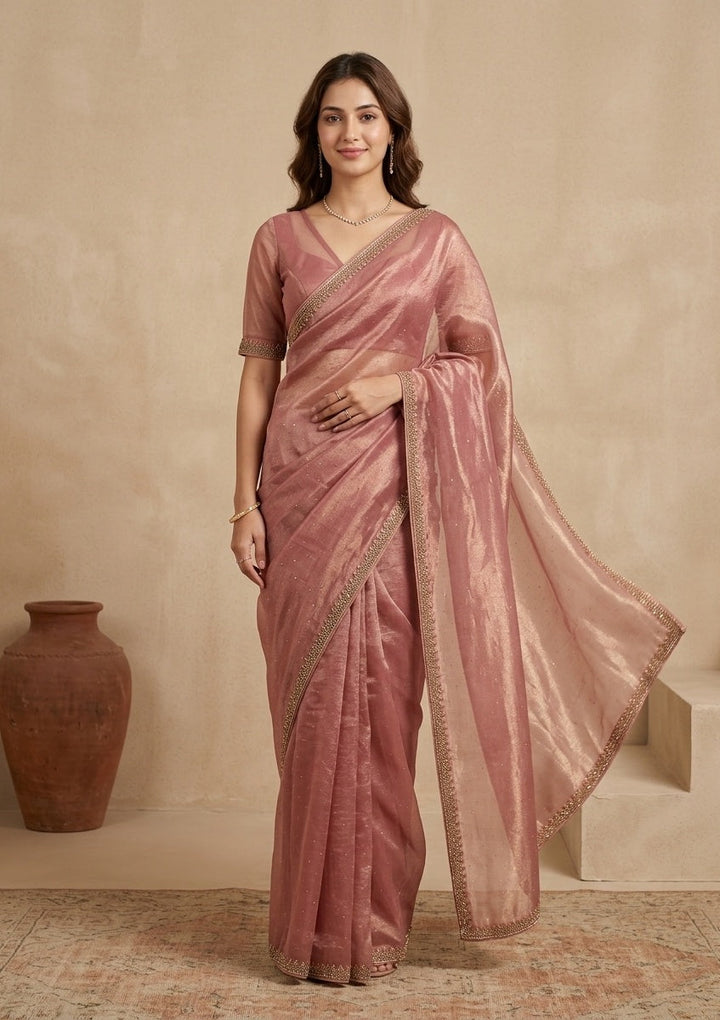 Rust Stonework (Gold) Tissue Saree