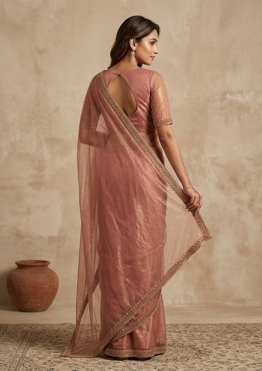 Rust Stonework (Gold) Tissue Saree