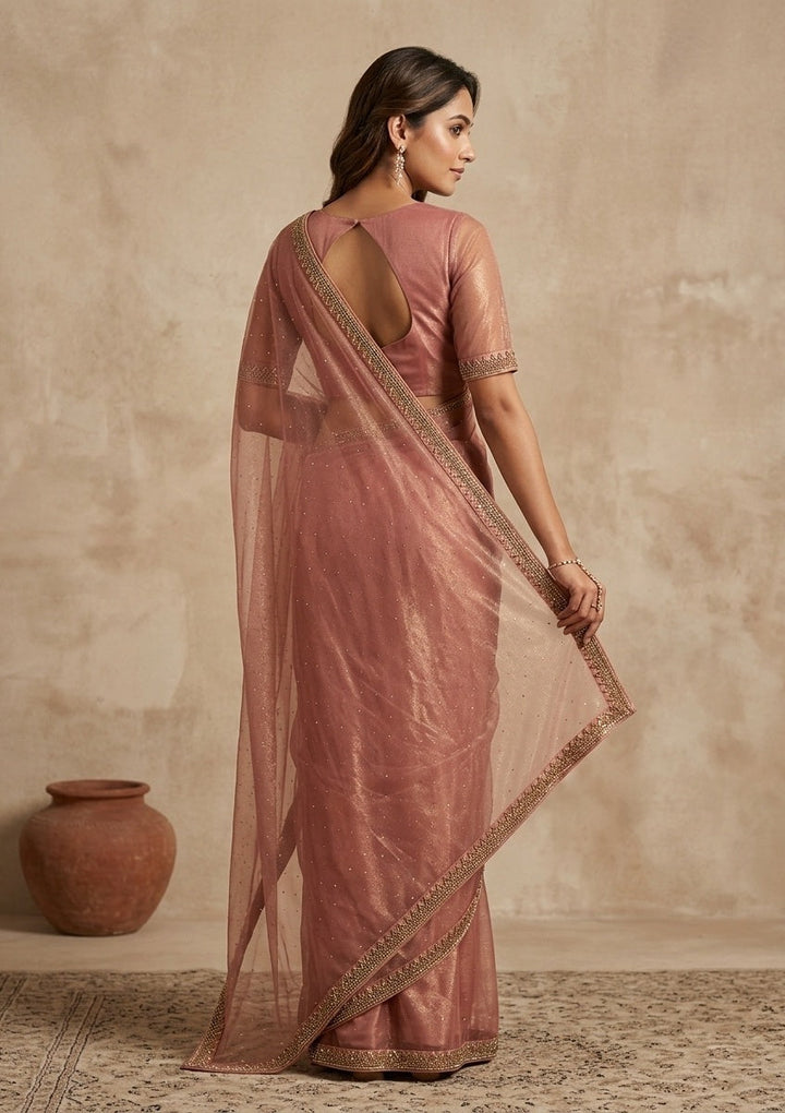 Rust Stonework (Gold) Tissue Saree