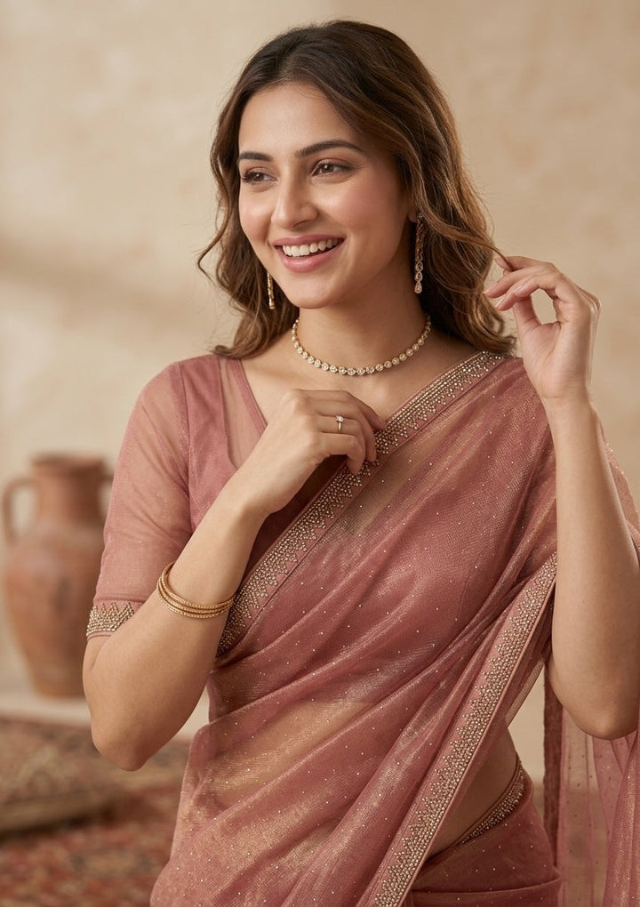 Rust Stonework (Gold) Tissue Saree