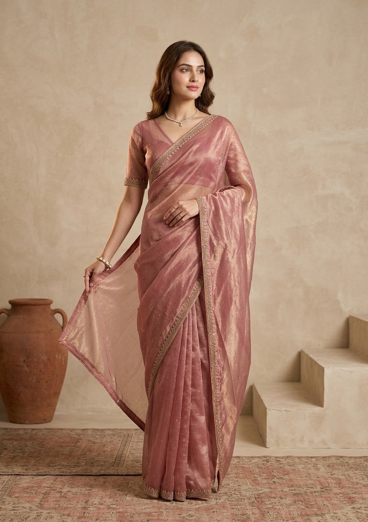 Rust Stonework (Gold) Tissue Saree