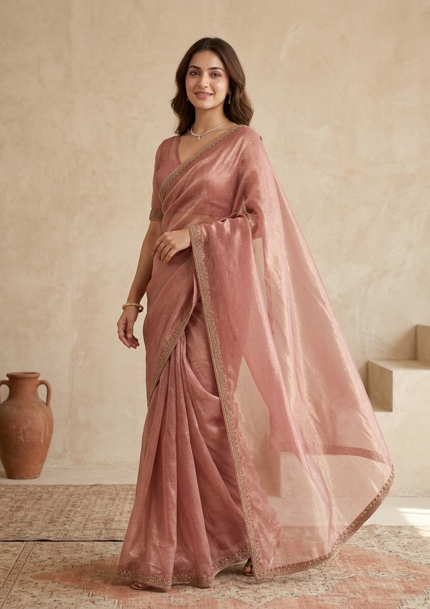 Rust Stonework (Gold) Tissue Saree