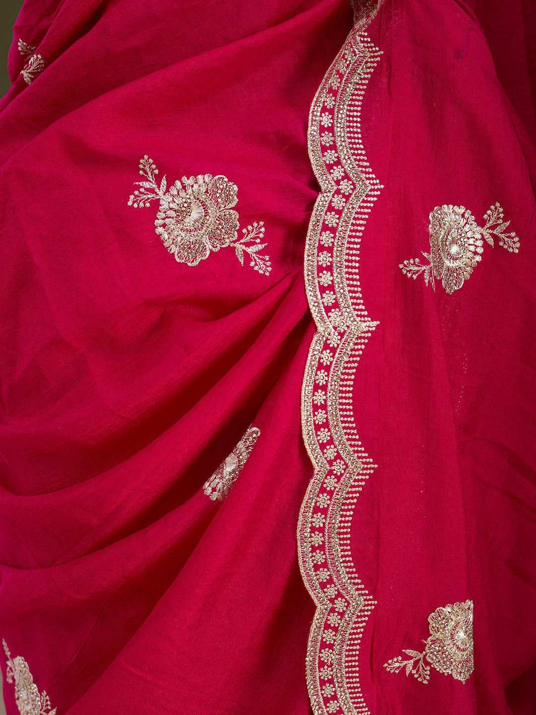 Rani Pink Soft Raw Silk Gold Zariwork Saree With Matching Blouse Piece