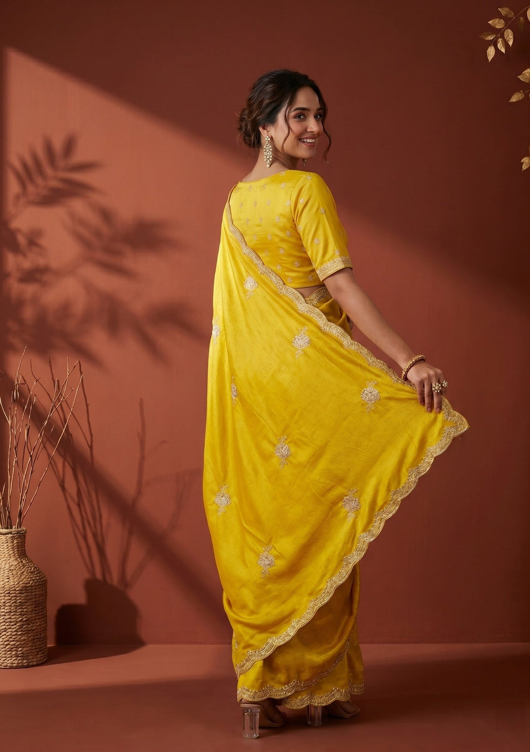 Yellow Soft Raw Silk Gold Zariwork Saree With Matching Blouse Piece