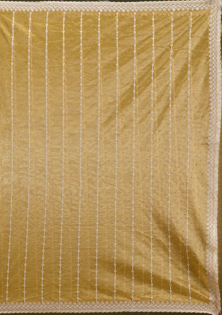 Mustard Tissue Gold Zariwork Saree With Matching Blouse Piece