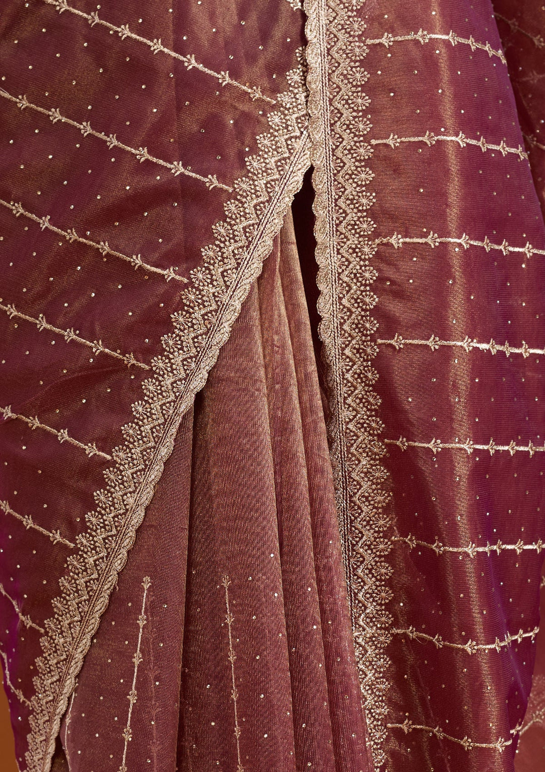 Wine Zariwork (Gold) Tissue Saree