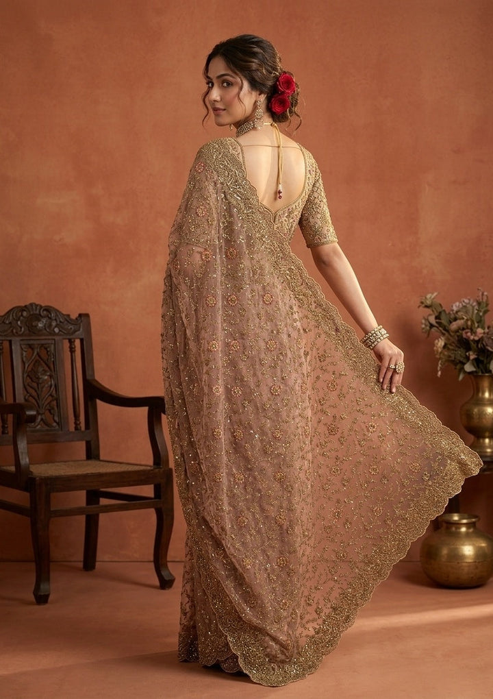 Beige Cording Net Saree