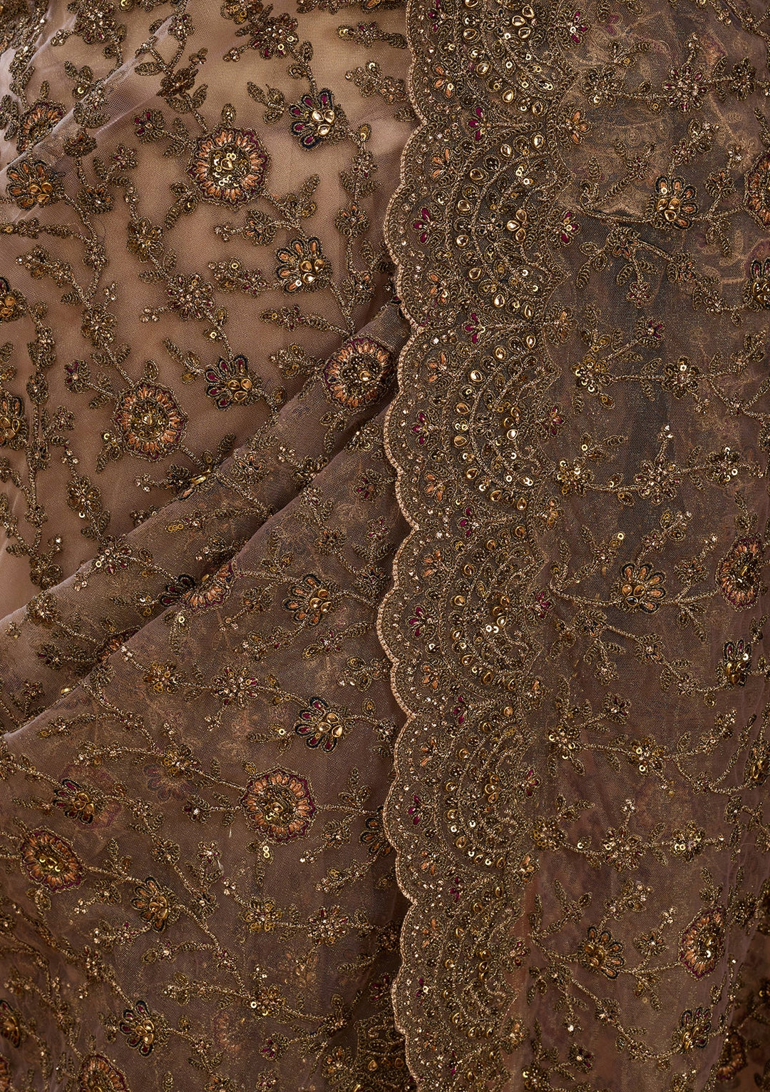 Beige Cording Net Saree