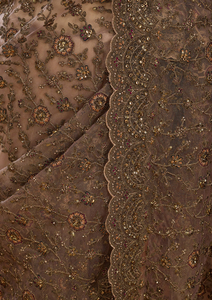 Beige Cording Net Saree
