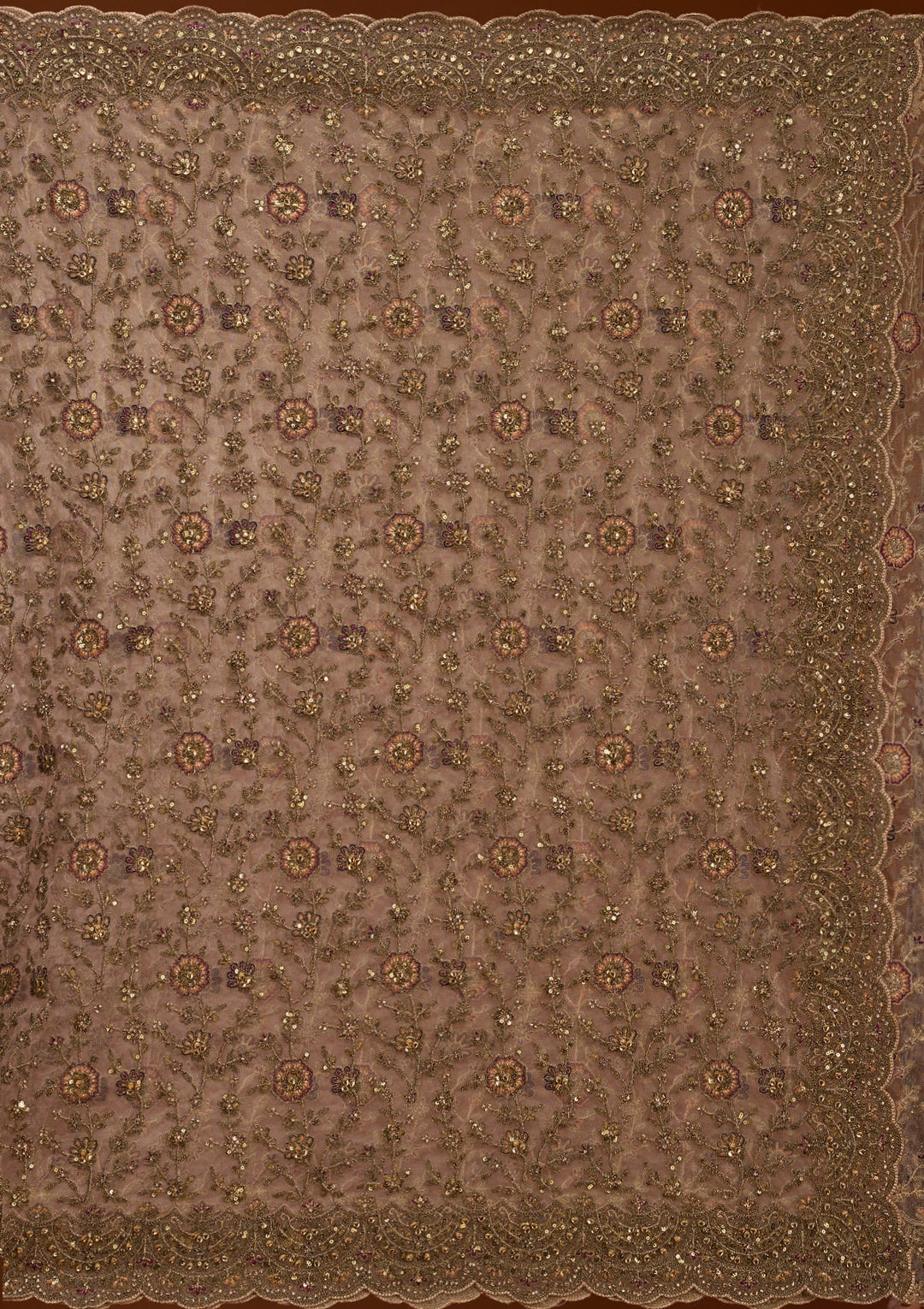 Beige Cording Net Saree