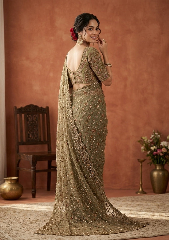 Mehendi Cording Net Saree
