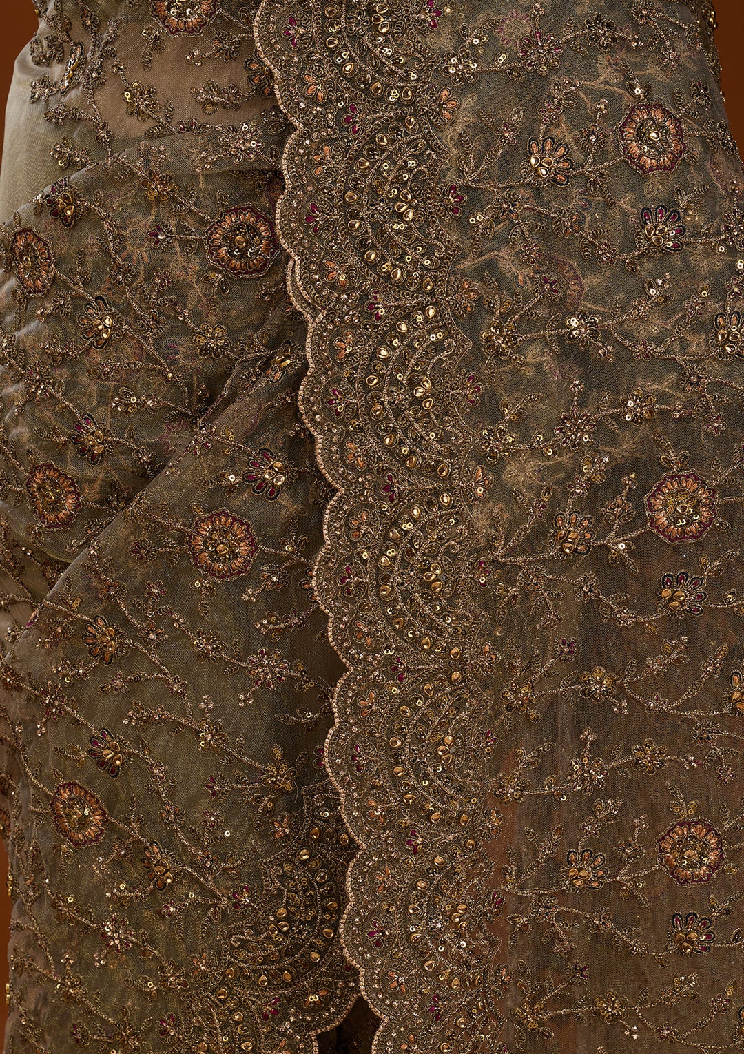 Mehendi Cording Net Saree