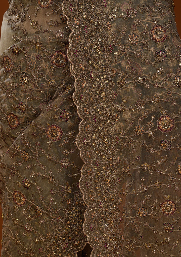 Mehendi Cording Net Saree
