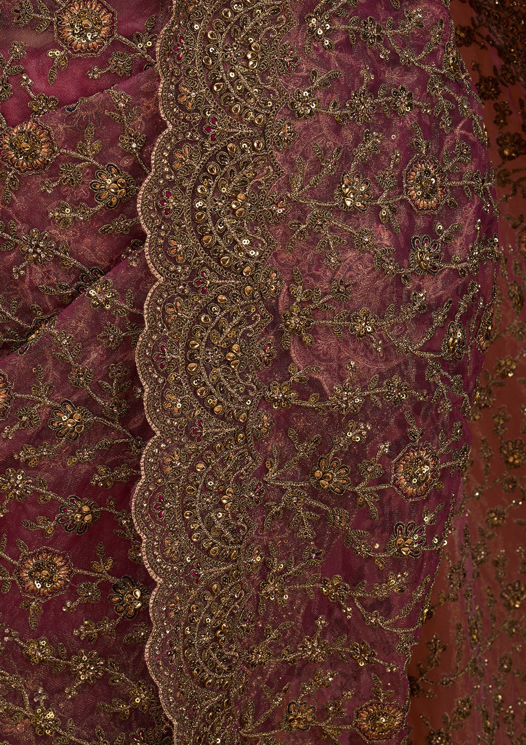 Onion Pink Cording Net Saree