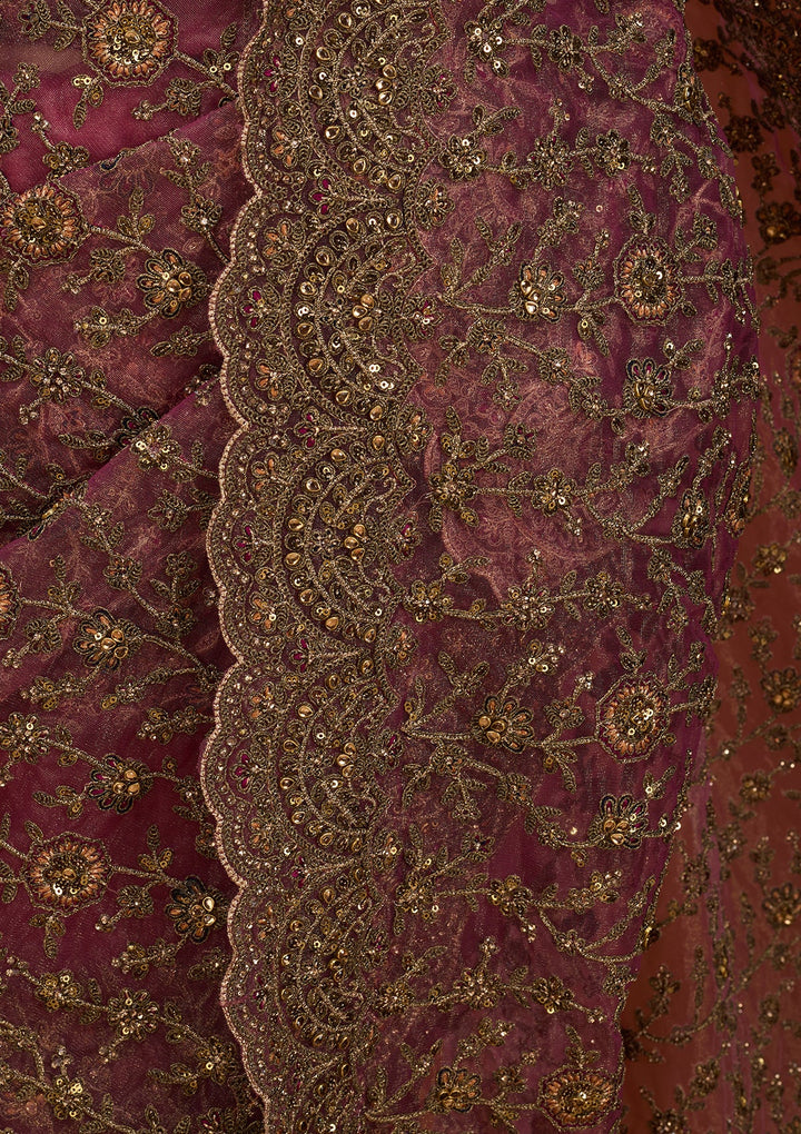 Onion Pink Cording Net Saree