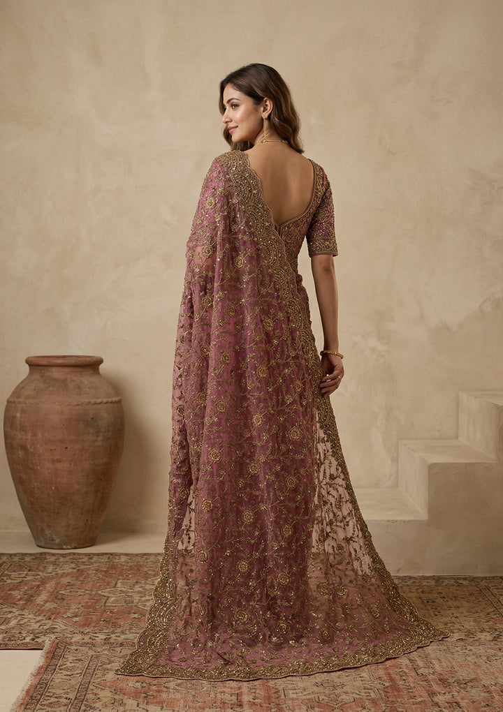 Onion Pink Cording Net Saree