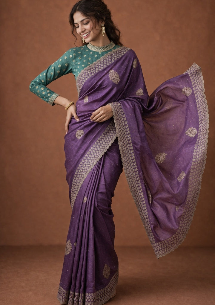 Lavender Zariwork (Gold) Soft Raw Silk Saree