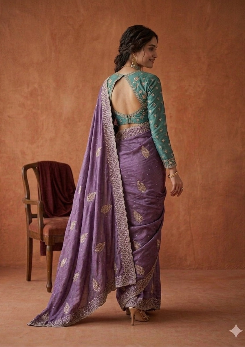 Lavender Zariwork (Gold) Soft Raw Silk Saree