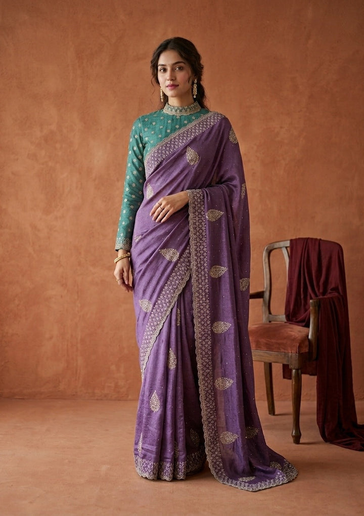 Lavender Zariwork (Gold) Soft Raw Silk Saree