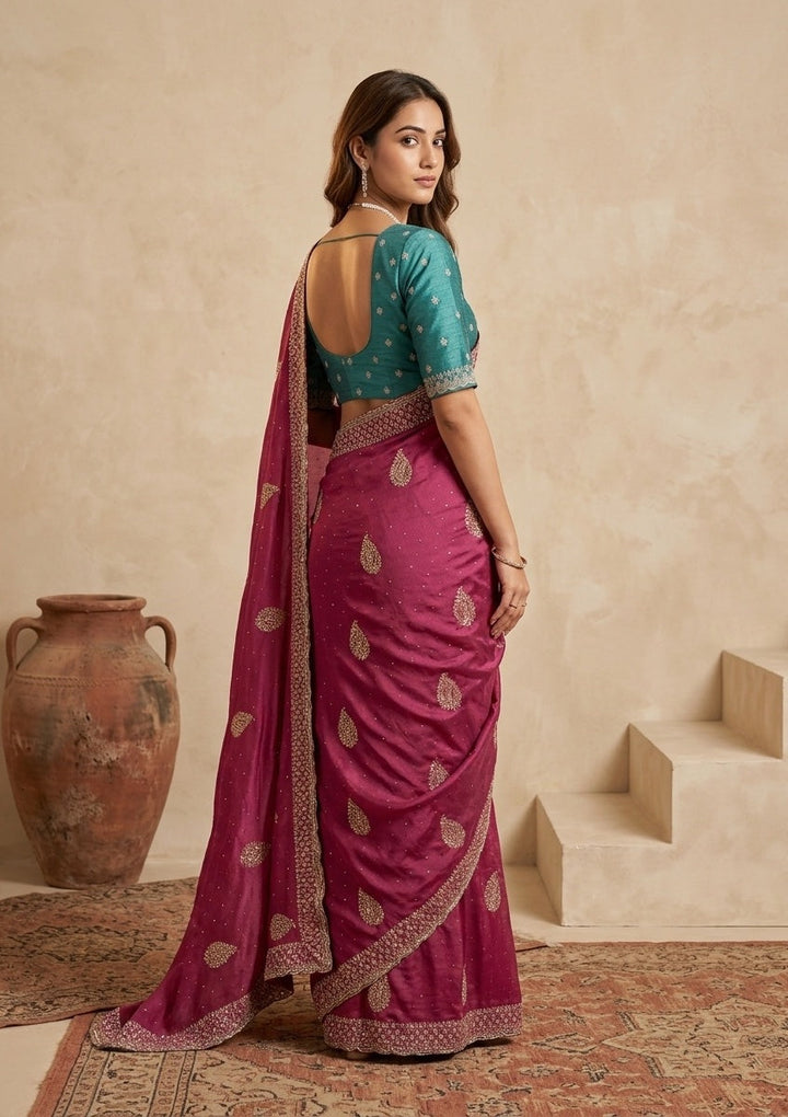 Pink Zariwork (Gold) Soft Raw Silk Saree