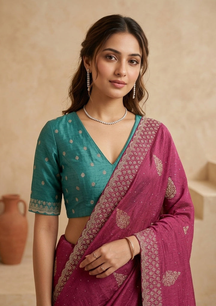 Pink Zariwork (Gold) Soft Raw Silk Saree