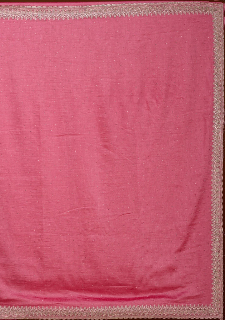 Pink Stonework (Gold) Soft Raw Silk Saree